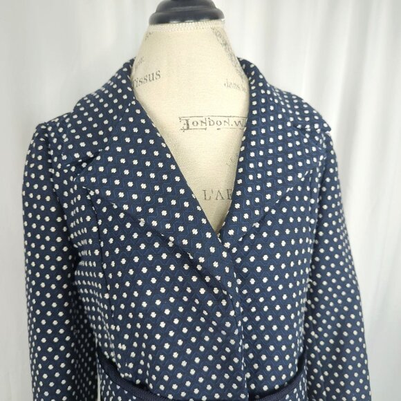 Vintage Rona Pea Coat Small Blue Midi Polka Dot - Picture 2 of 11
